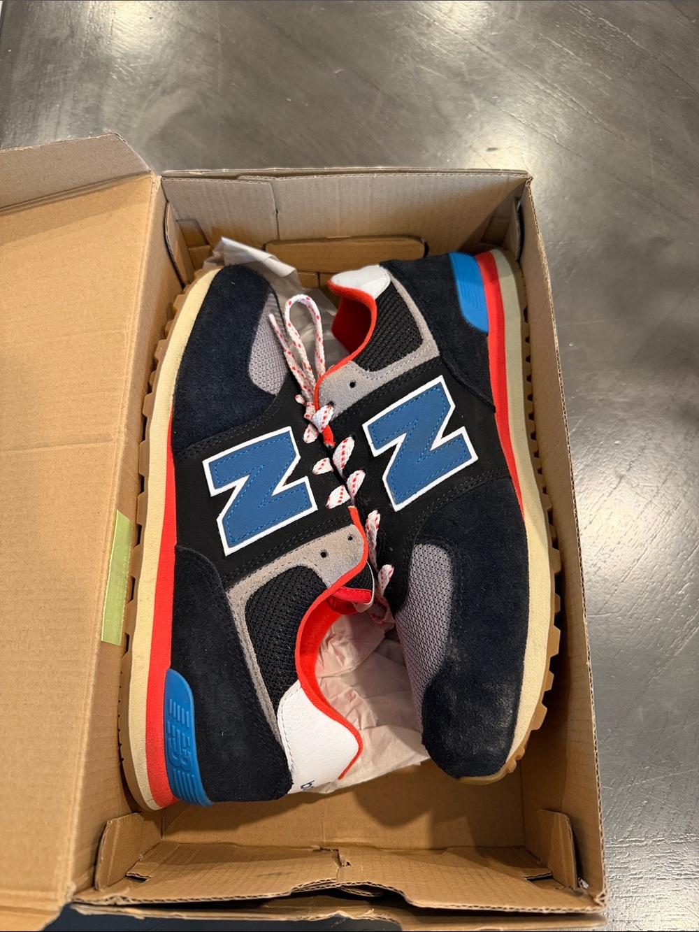 Kids Navy Blue New balance Sneakers with Reddish Orange Accents